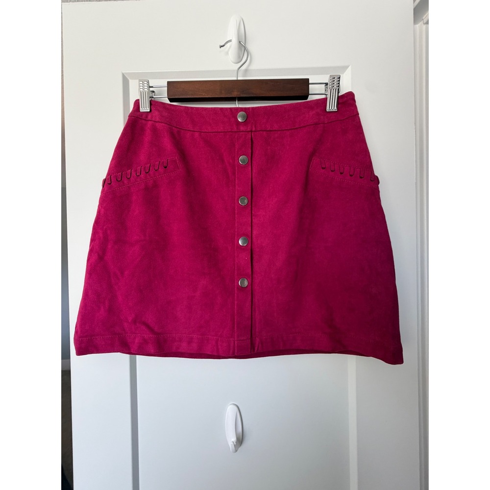 Yessica Magenta Pink Faux Suede Button Front Mini Skirt Sz 40_154